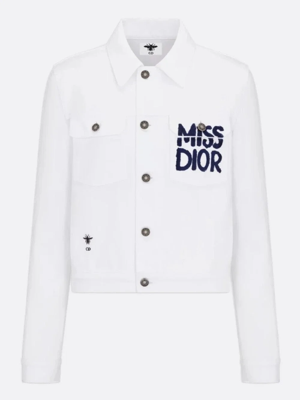 Dior White Denim Jacket with Navy 'Miss Dior' Embroidery 8